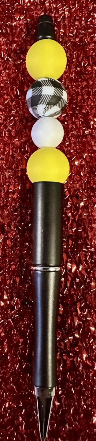 "Black & Yellow Plaid" Silicone Beaded Pen