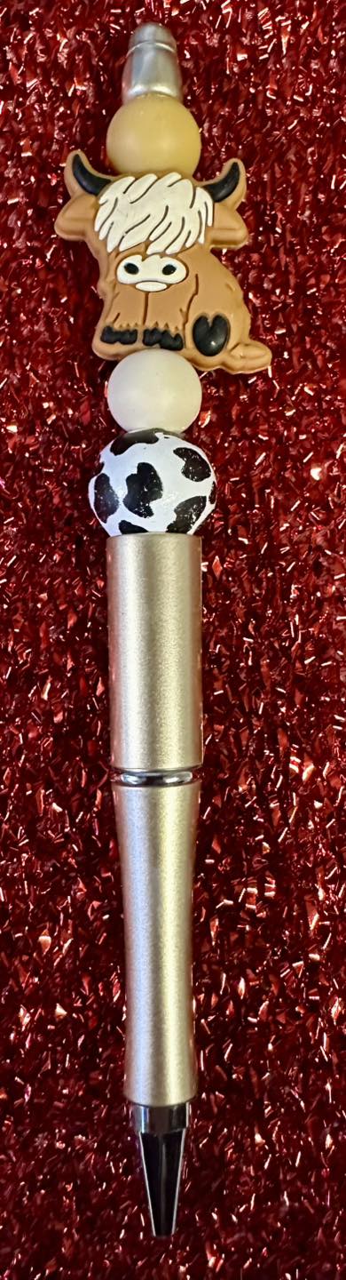 "Brown Highland Cow" Silicone Beaded Pen