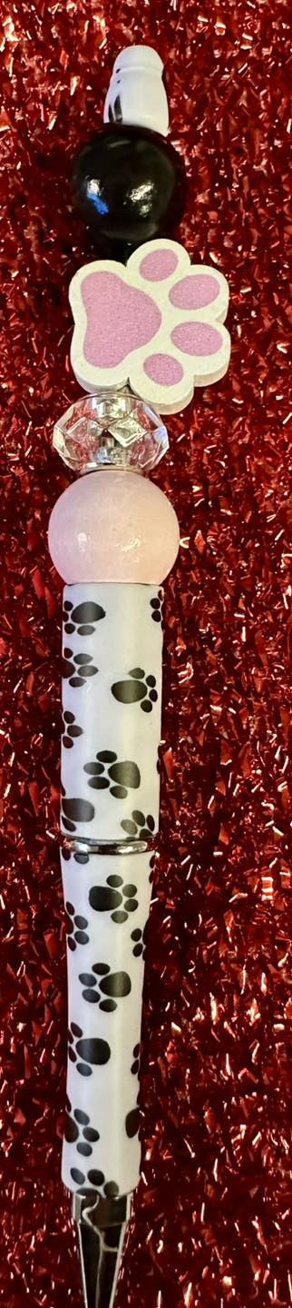 "Pink Paw Print" Silicone Beaded Pen